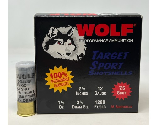 Wolf Performance 12 Ga Target Sport Ammunition 2-3/4" 1-1/8oz 7.5 Shot 250 Rounds Wolf Performance 12 Ga Target Sport Ammunition 2-3/4" 1-1/8oz 7.5 Shot 250 Rounds